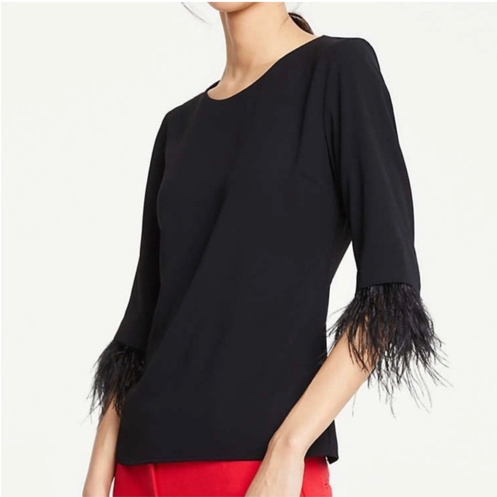 Ann Taylor Feather Cuff Blouse Black